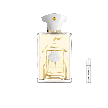 Amouage Beach Hut Man Eau de Parfum retail bottle with Radiance Fragrance 2 mL sample
