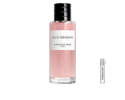 Christian Dior Oud Ispahan Eau de Parfum retail bottle with Radiance Fragrance 1 mL sample