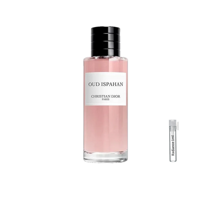 Christian Dior Oud Ispahan Eau de Parfum retail bottle with Radiance Fragrance 1 mL sample
