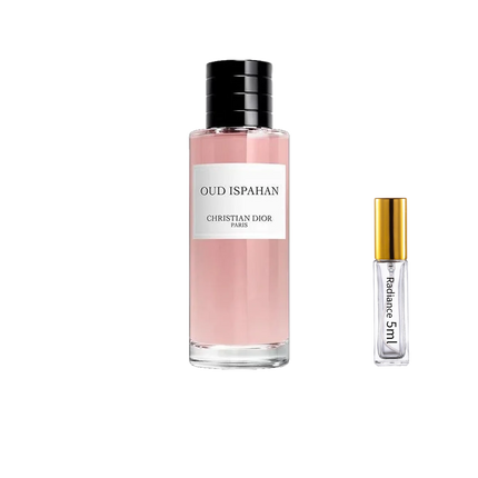 Christian Dior Oud Ispahan Eau de Parfum retail bottle with Radiance Fragrance 5 mL sample