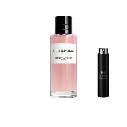 Christian Dior Oud Ispahan Eau de Parfum retail bottle with Radiance Fragrance 5 mL premium atomizer