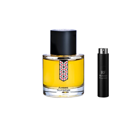 Les Indémodables Ambre Suprême retail bottle with Radiance Fragrance 5 mL premium atomizer