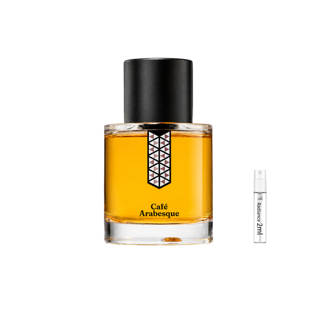 Les Indémodables Café Arabesque retail bottle with Radiance Fragrance 2 mL sample