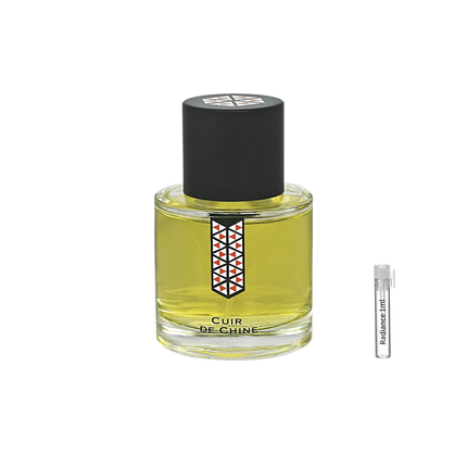 Les Indémodables Cuir de Chine retail bottle with Radiance Fragrance 1 mL sample