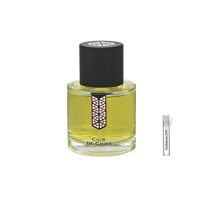 Les Indémodables Cuir de Chine retail bottle with Radiance Fragrance 1 mL sample