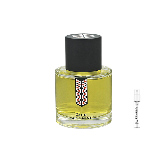 Les Indémodables Cuir de Chine retail bottle with Radiance Fragrance 2 mL sample