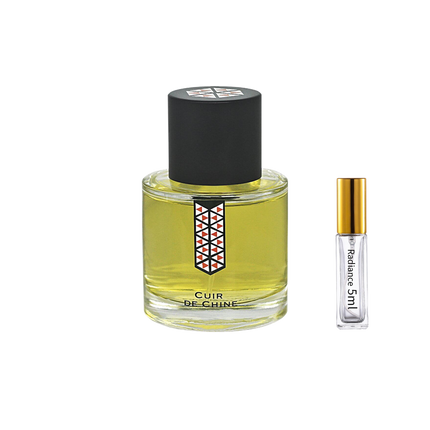 Les Indémodables Cuir de Chine retail bottle with Radiance Fragrance 5 mL sample