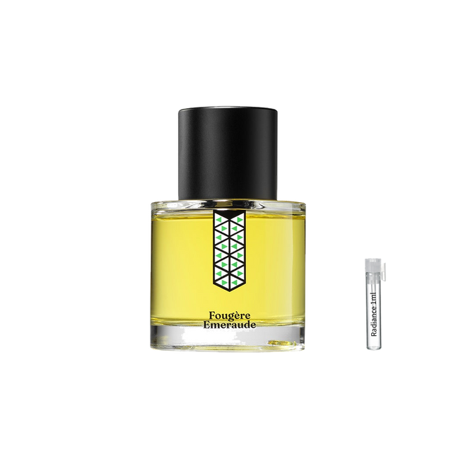 Les Indémodables Fougère Émeraude retail bottle with Radiance Fragrance 1 mL sample