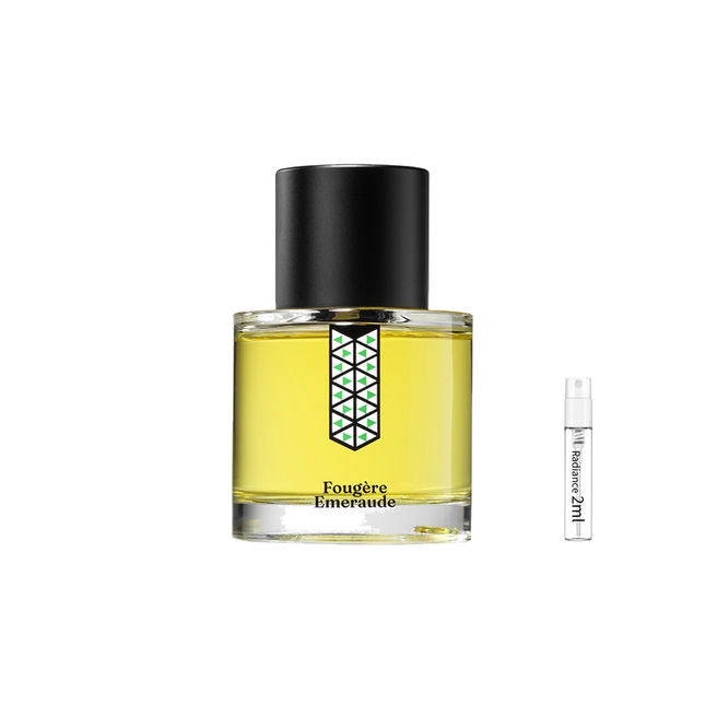 Les Indémodables Fougère Émeraude retail bottle with Radiance Fragrance 2 mL sample