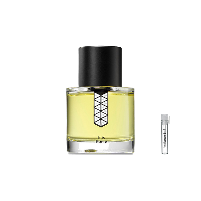 Les Indémodables Iris Perle retail bottle with Radiance Fragrance 1 mL sample