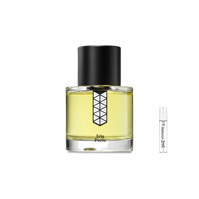 Les Indémodables Iris Perle retail bottle with Radiance Fragrance 2 mL sample