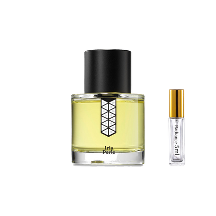 Les Indémodables Iris Perle retail bottle with Radiance Fragrance 5 mL sample