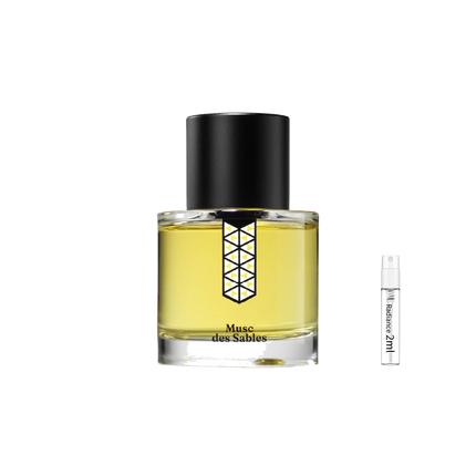 Les Indémodables Musc des Sables retail bottle with Radiance Fragrance 2 mL sample