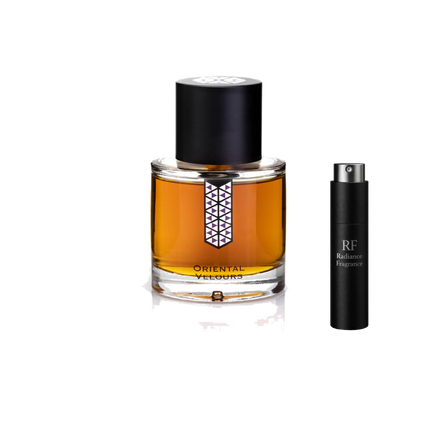 Les Indémodables Oriental Velours retail bottle with Radiance Fragrance 5 mL premium atomizer