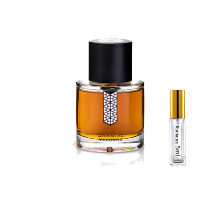Les Indémodables Oriental Velours retail bottle with Radiance Fragrance 5 mL sample