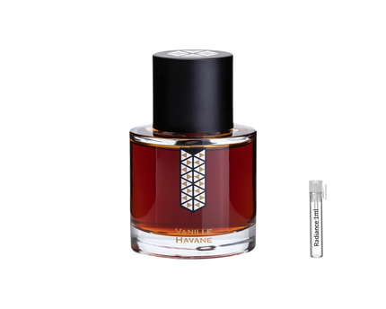 Les Indémodables Vanille Havane retail bottle with Radiance Fragrance 1 mL sample