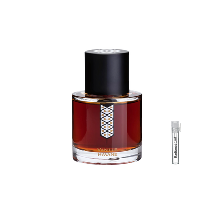 Les Indémodables Vanille Havane retail bottle with Radiance Fragrance 1 mL sample