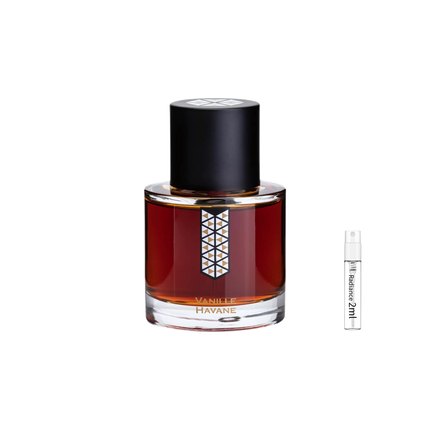 Les Indémodables Vanille Havane retail bottle with Radiance Fragrance 2 mL sample